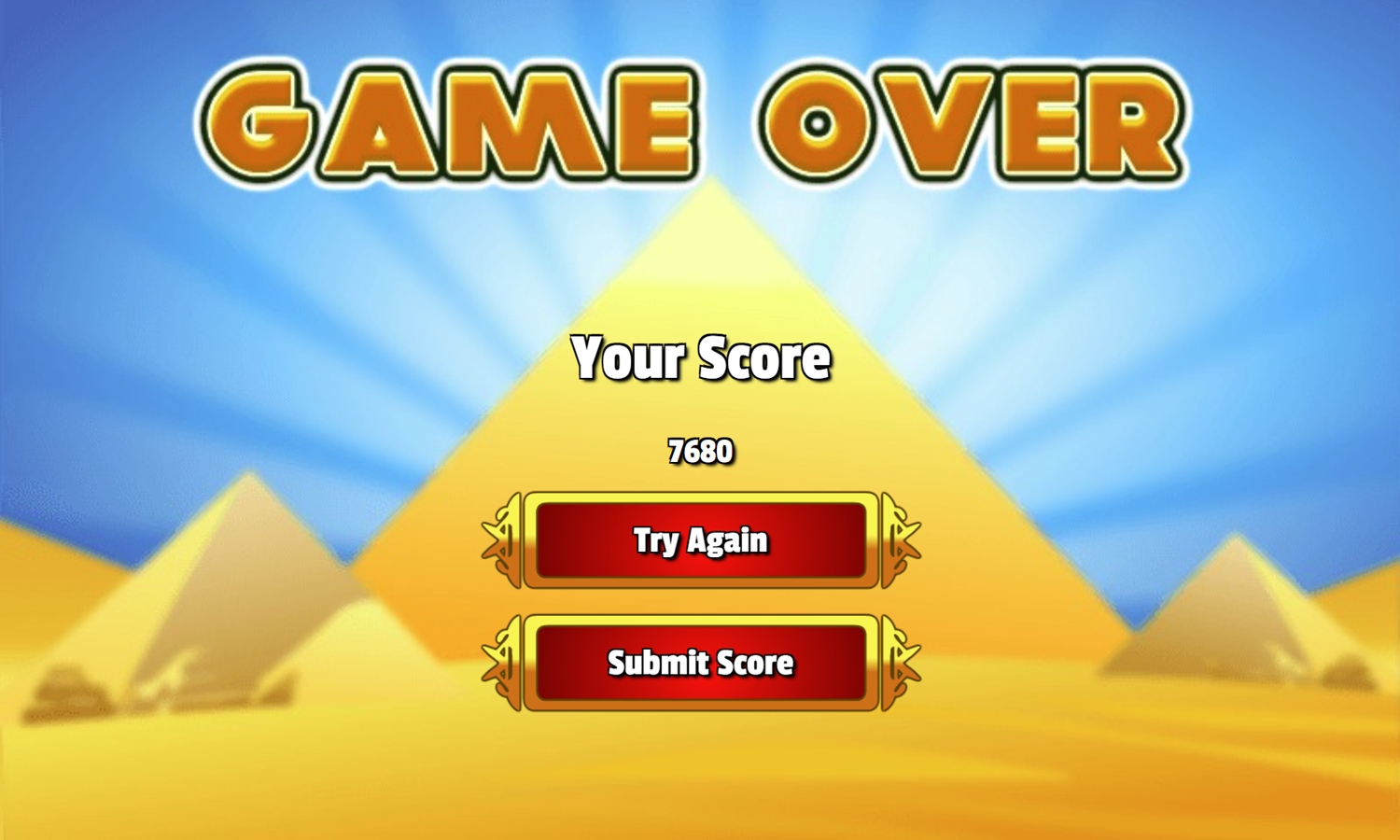 Giza Solitaire Game Over Screenshot.