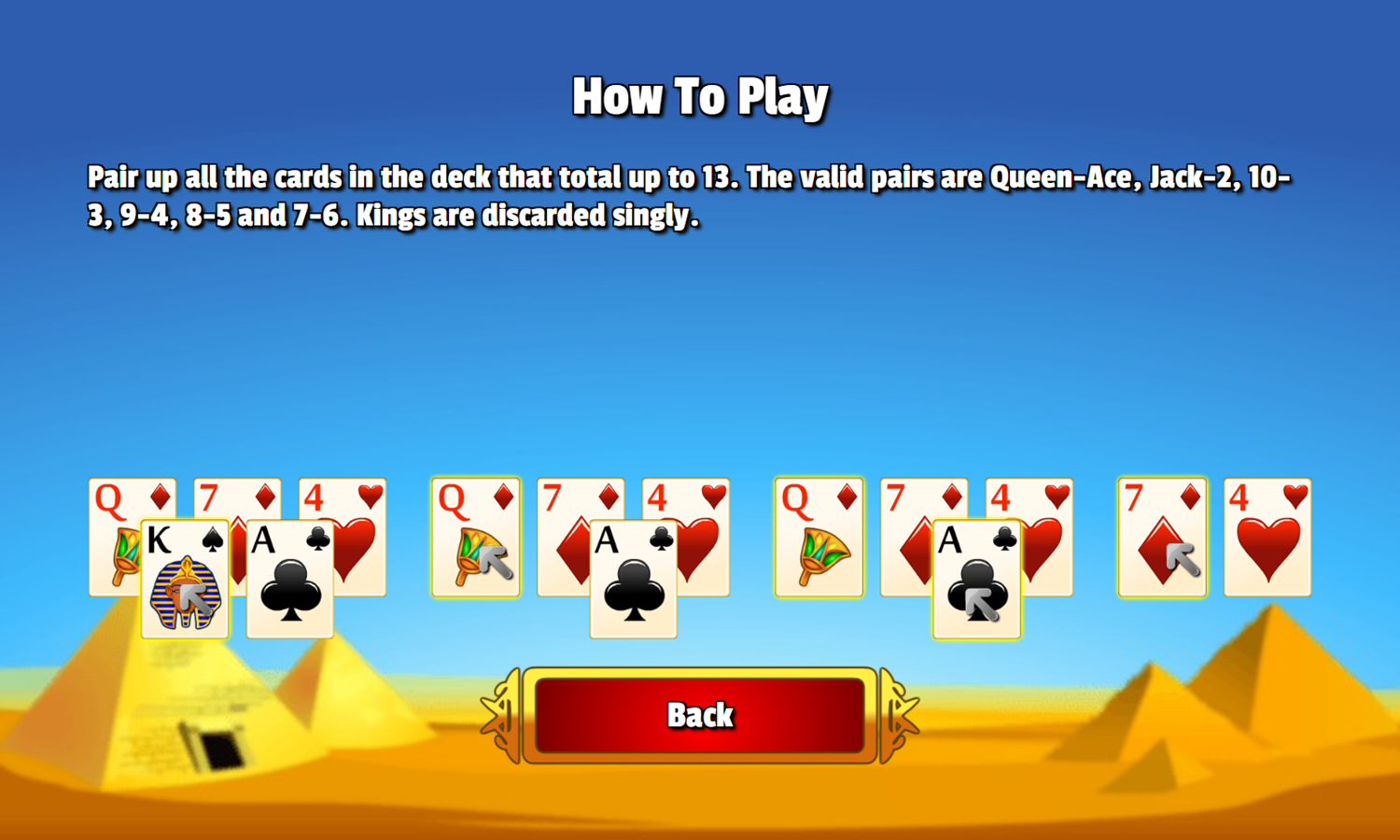 Giza Solitaire Game How To Play Screenshot.