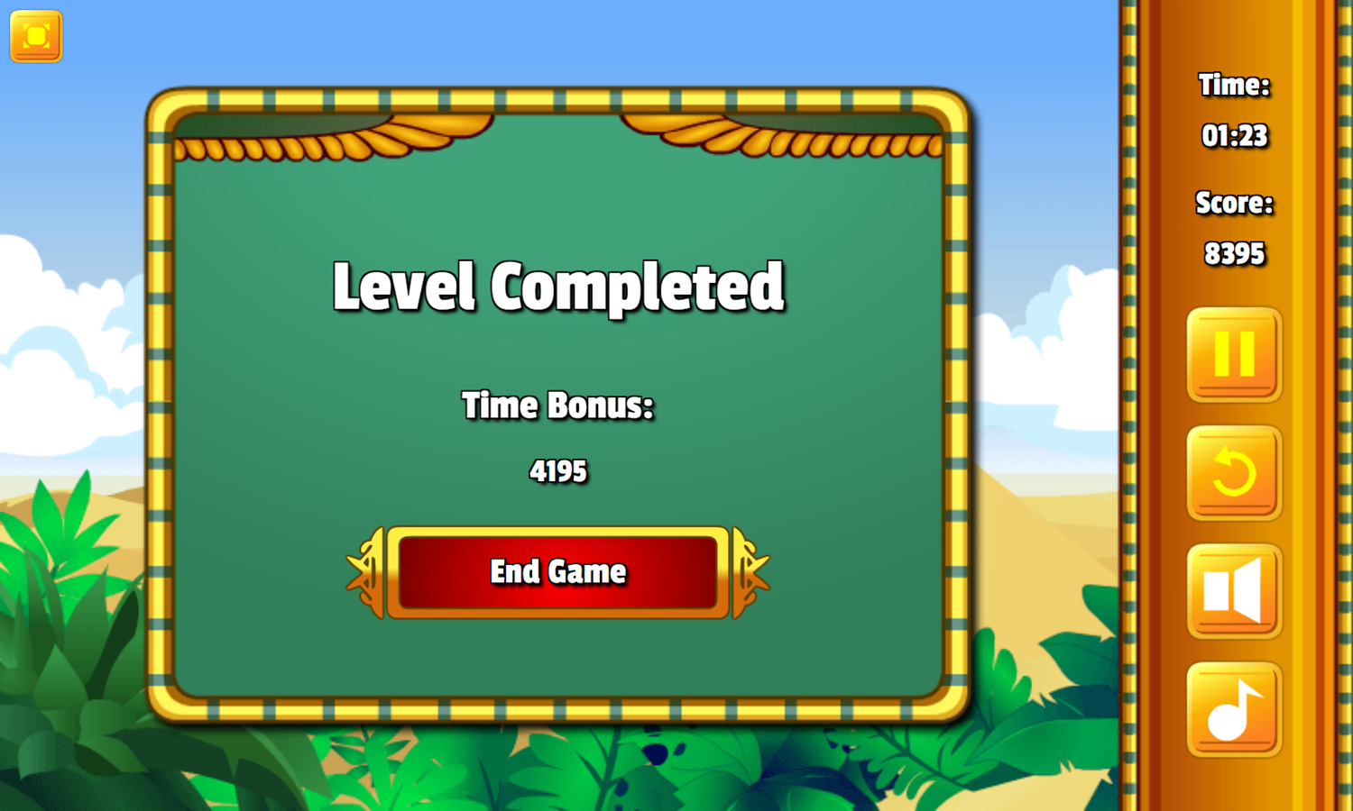 Giza Solitaire Game Level Completed Screenshot.