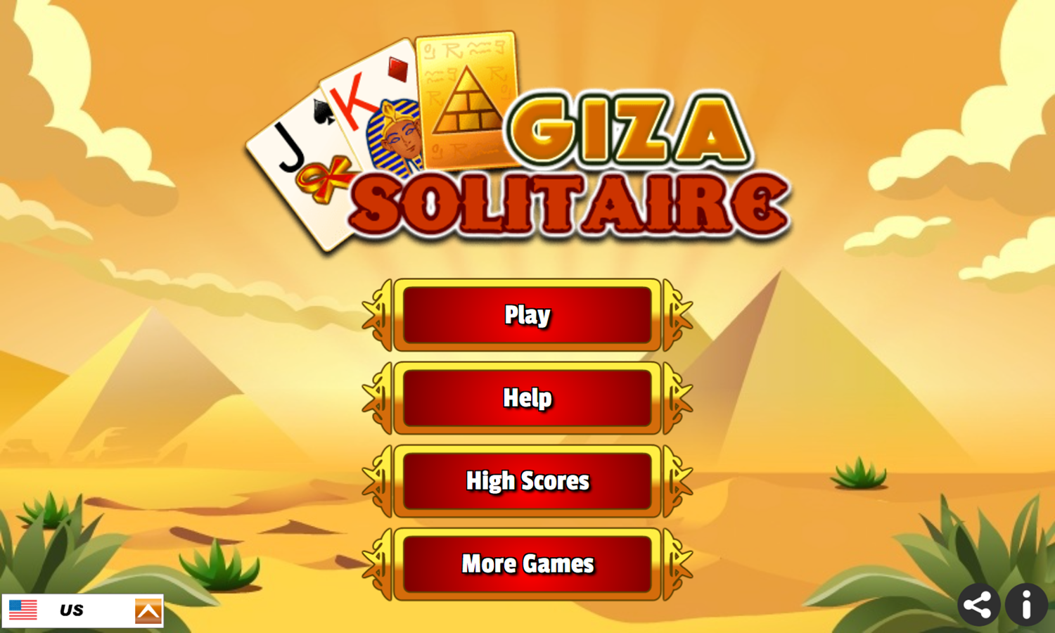 Giza Solitaire Game Welcome Screen Screenshot.