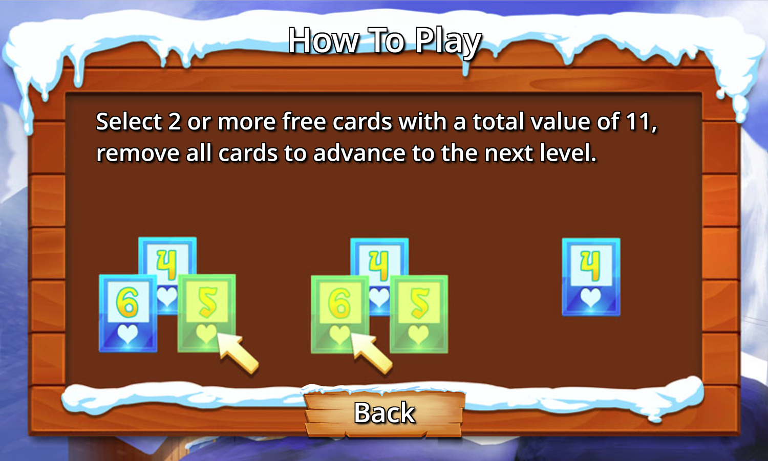 Glacier Solitaire Game How to Play Screen Screenshot.