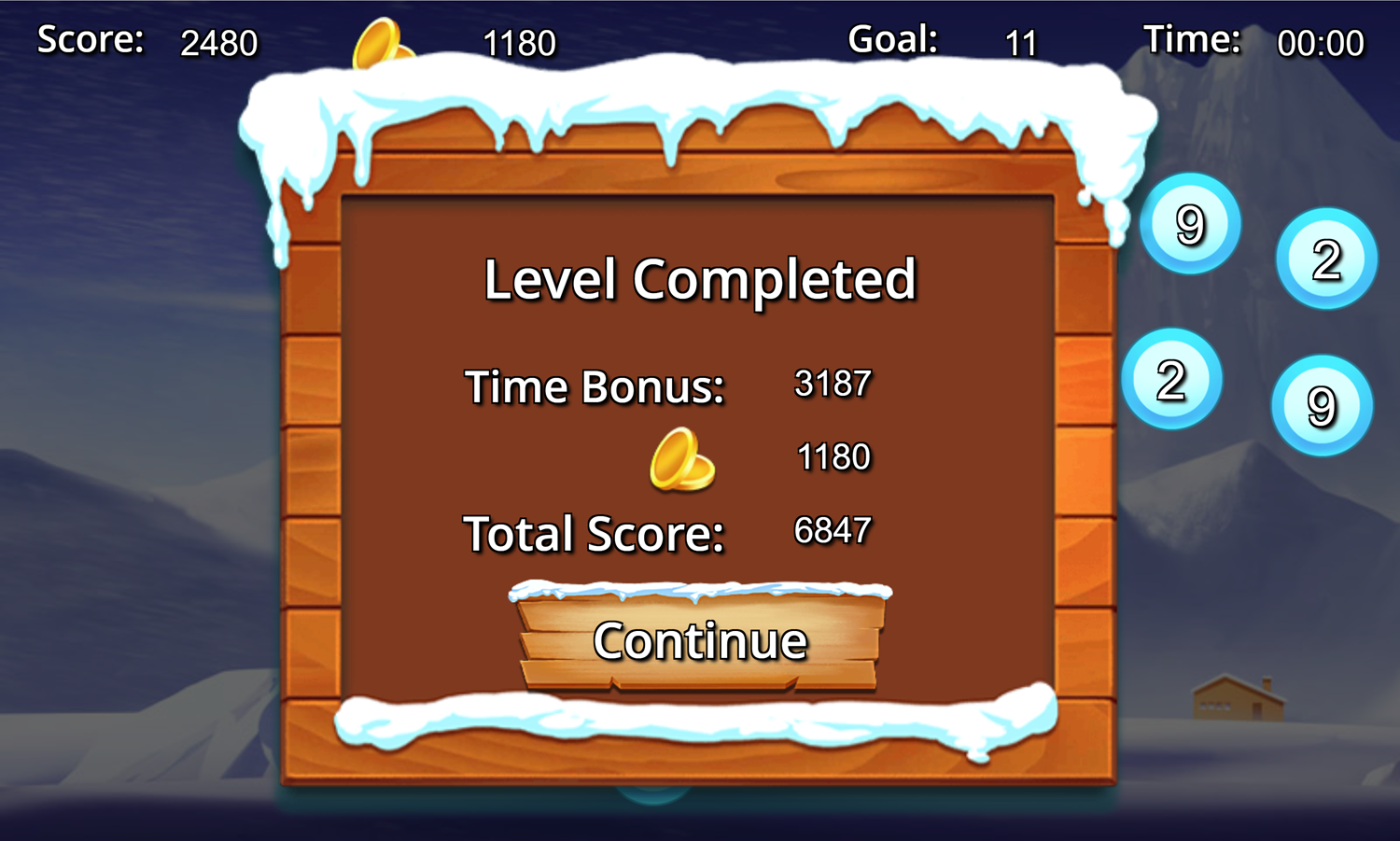 Glacier Solitaire Game Level Completed Screen Screenshot.