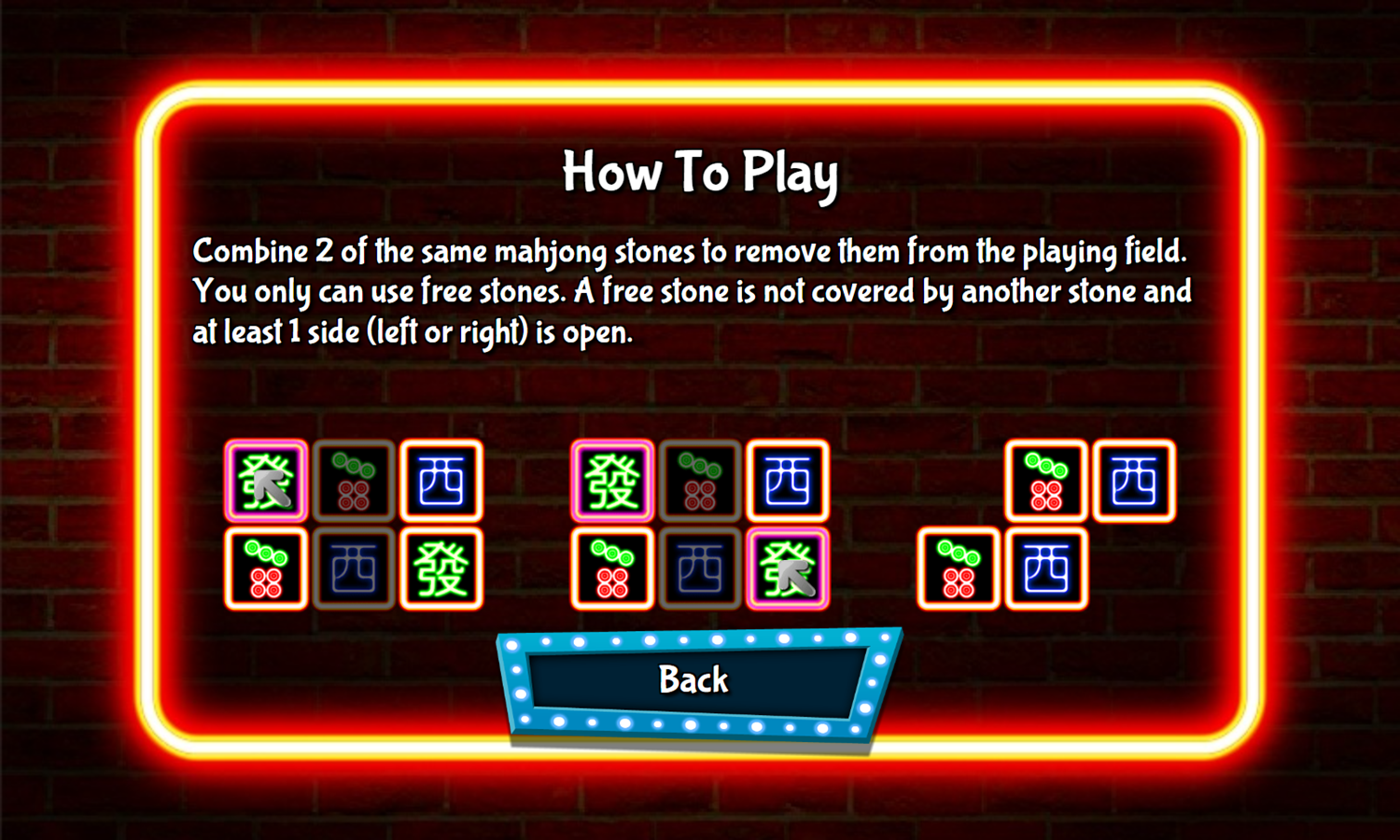 Glow Jongg Game How To Play Screenshot.