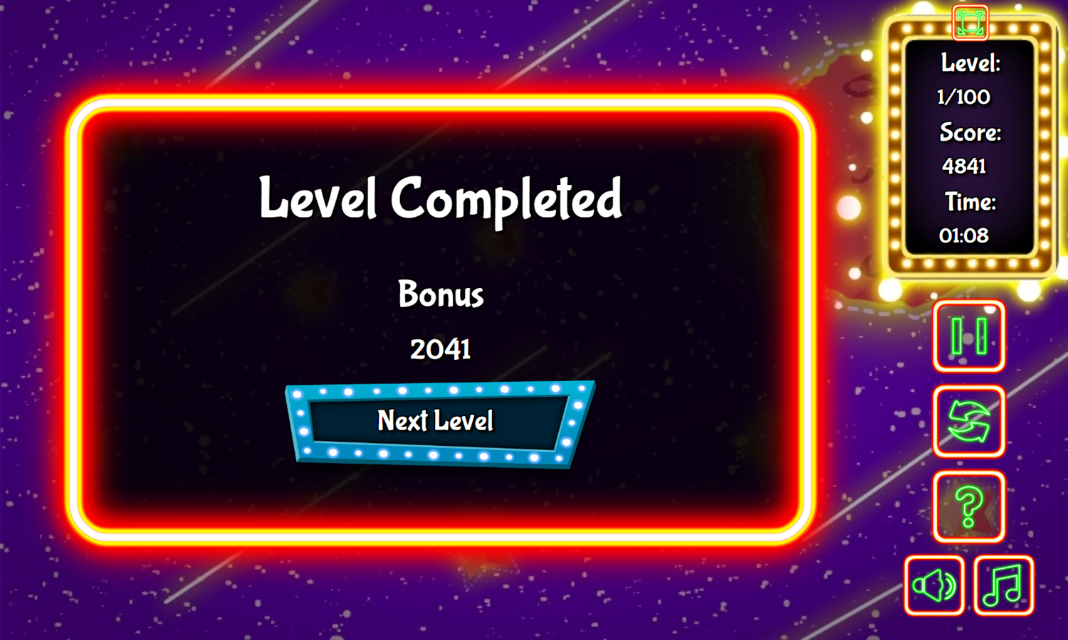 Glow Jongg Game Level Completed Screenshot.