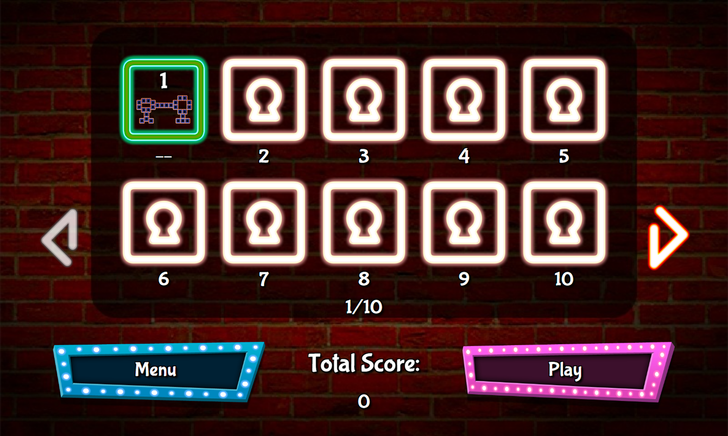 Glow Jongg Game Level Select Screenshot.