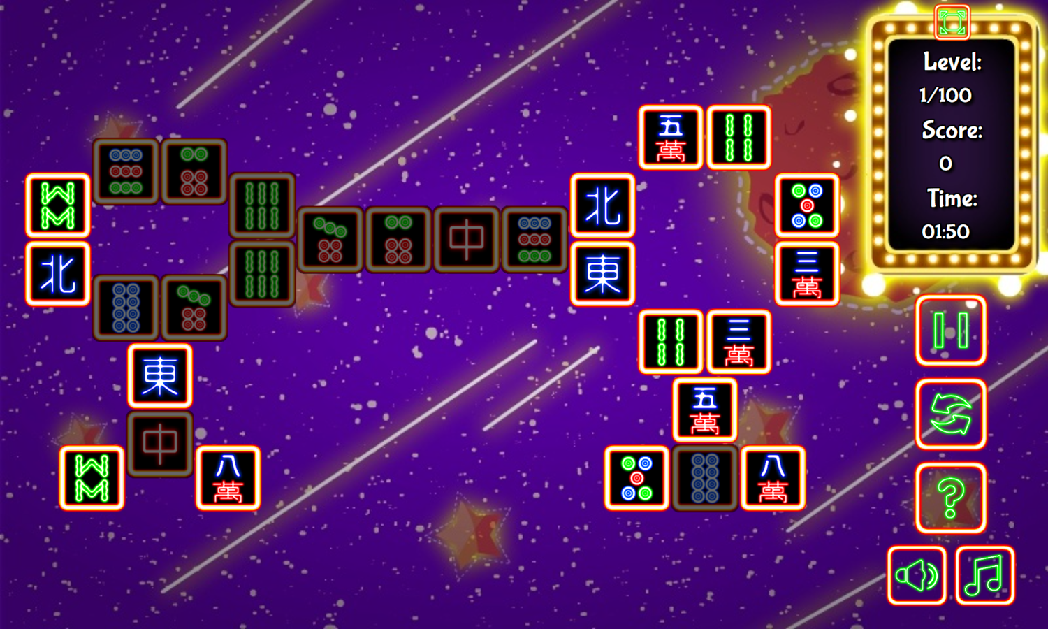 Glow Jongg Game Level Start Screenshot.
