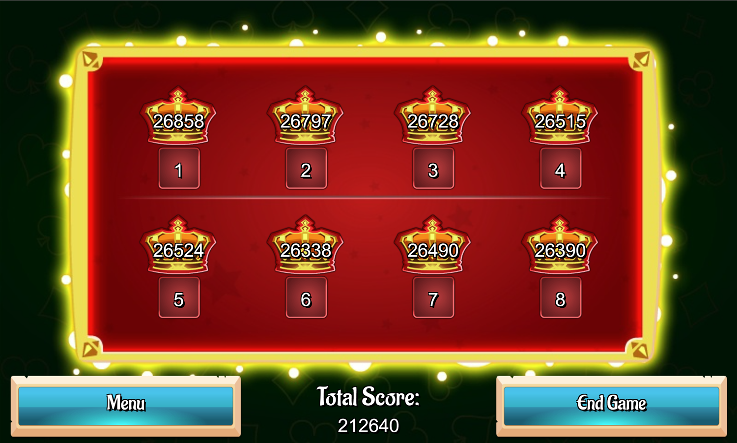 Glow Solitaire Game Level Select Screen Screenshot.