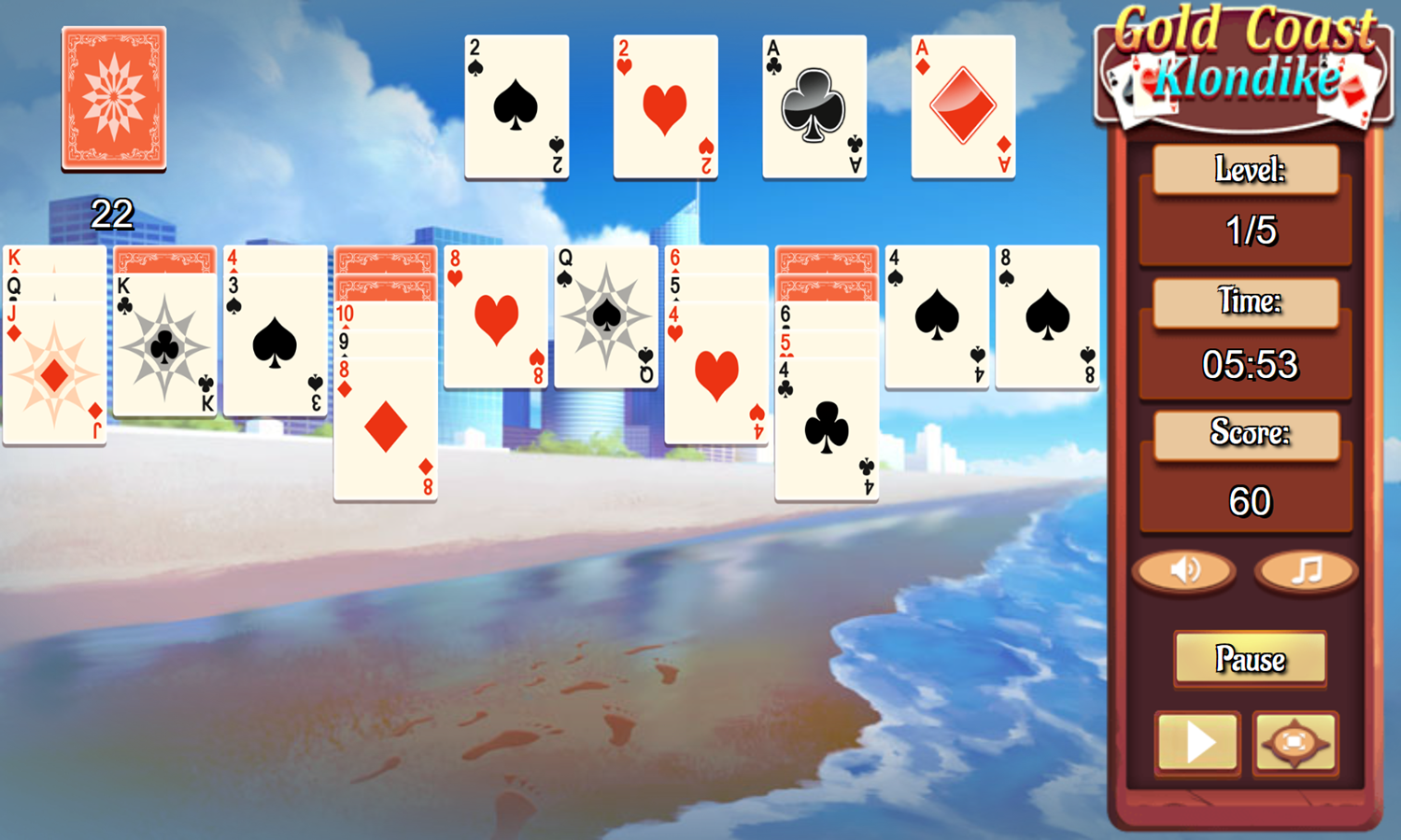 Gold Coast Klondike Game Play Screenshot.