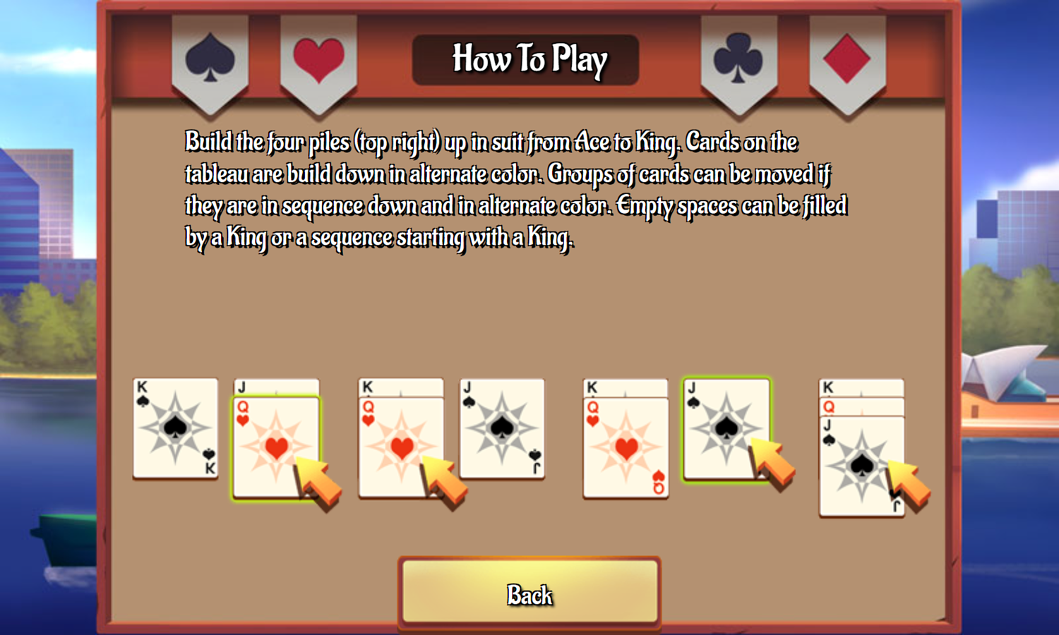 Gold Coast Klondike Game How To Play Screenshot.