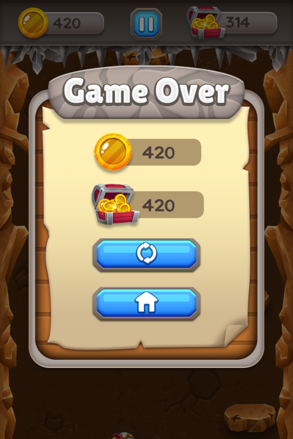 Gold Miner Game Over Screenshot.