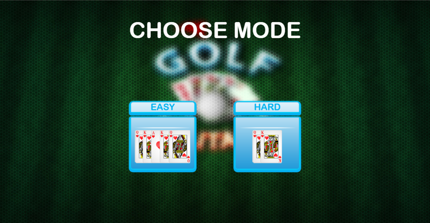 Golf Solitaire Hard or Easy Mode Select Screenshot.