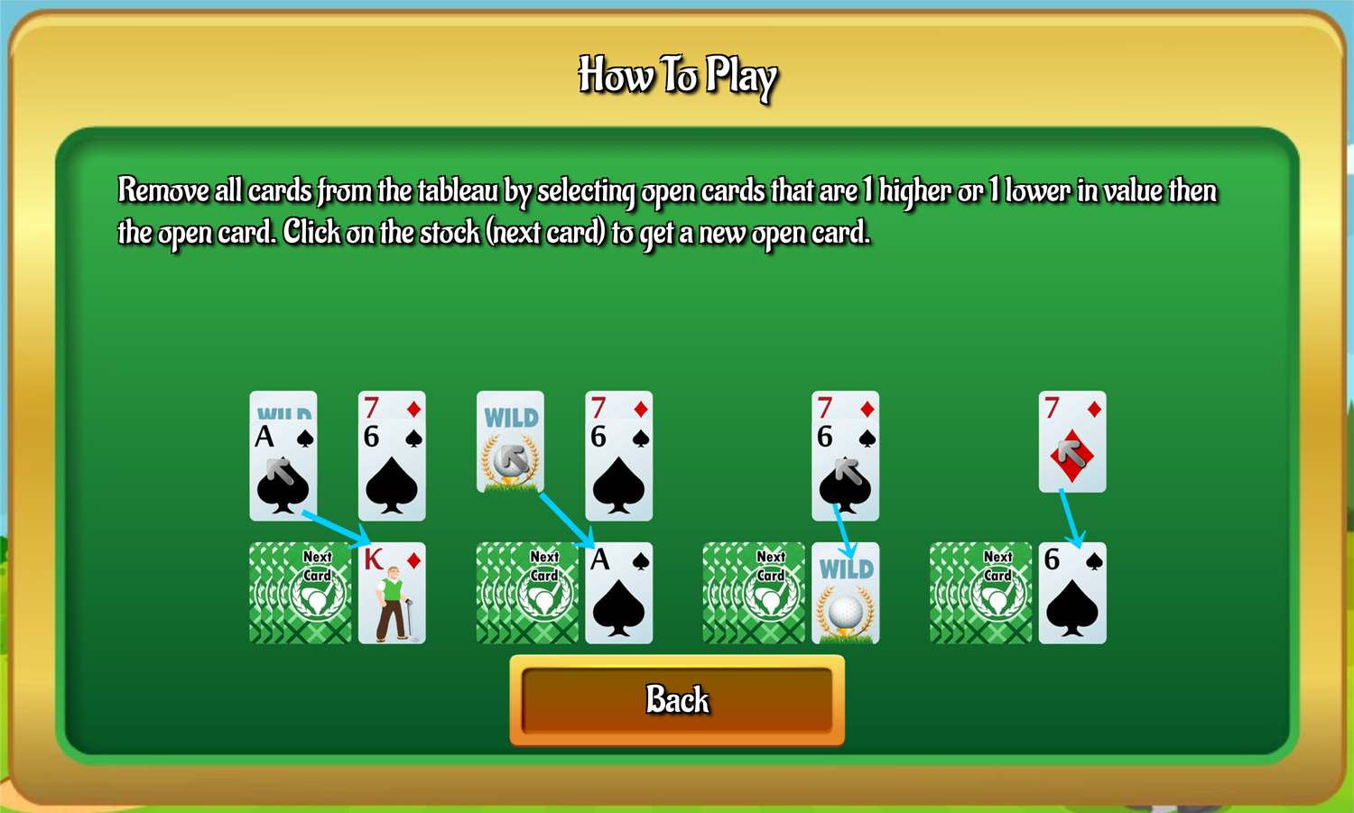 Golf Solitaire Pro Game Instructions Screen Screenshot.