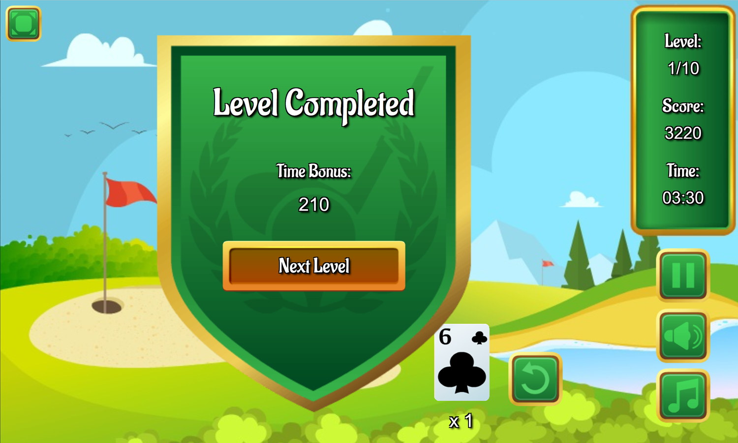 Golf Solitaire Pro Game Level Beat Screen Screenshot.