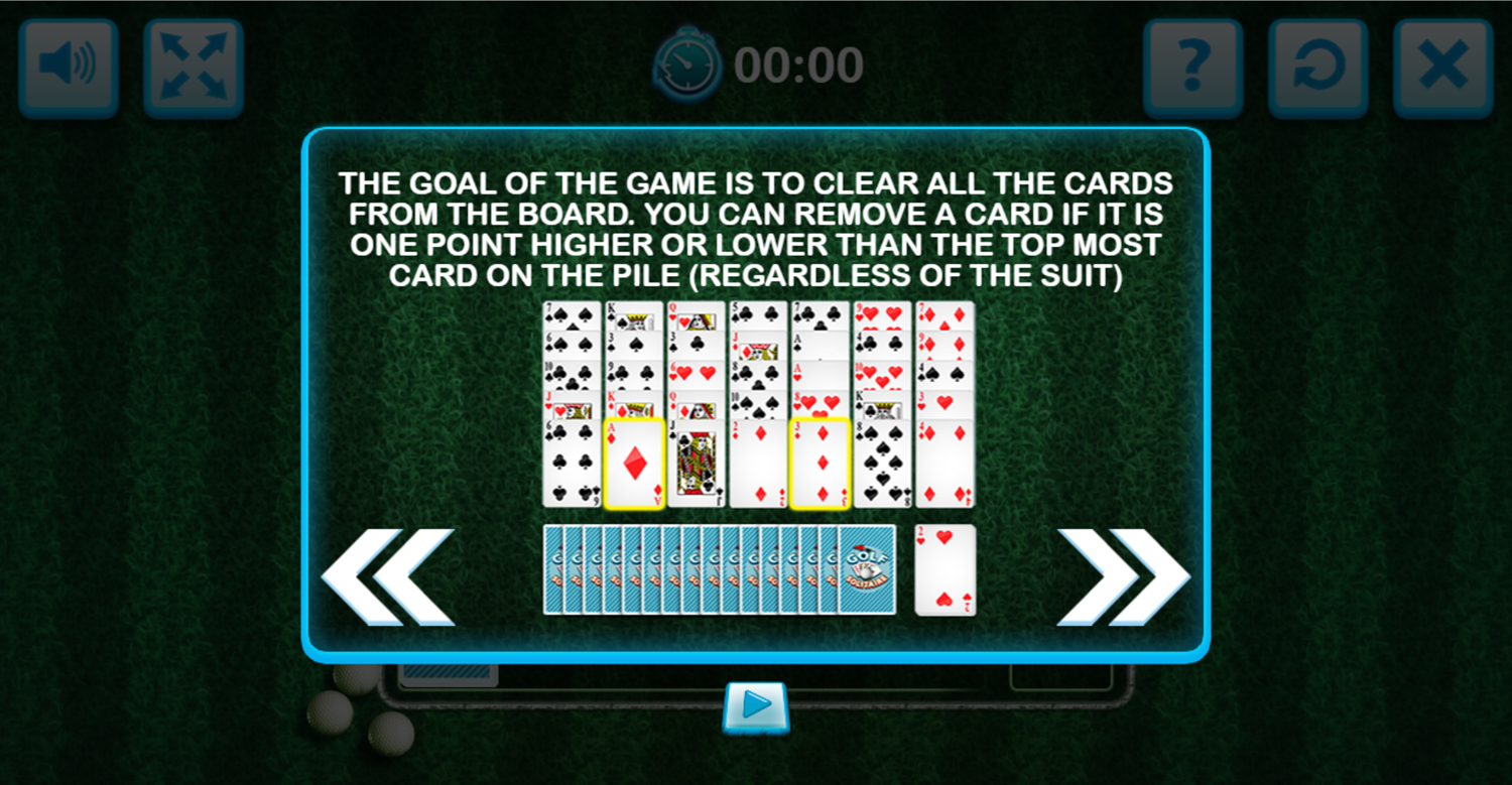 Golf Solitaire Rules How to Play Screen Screenshot.