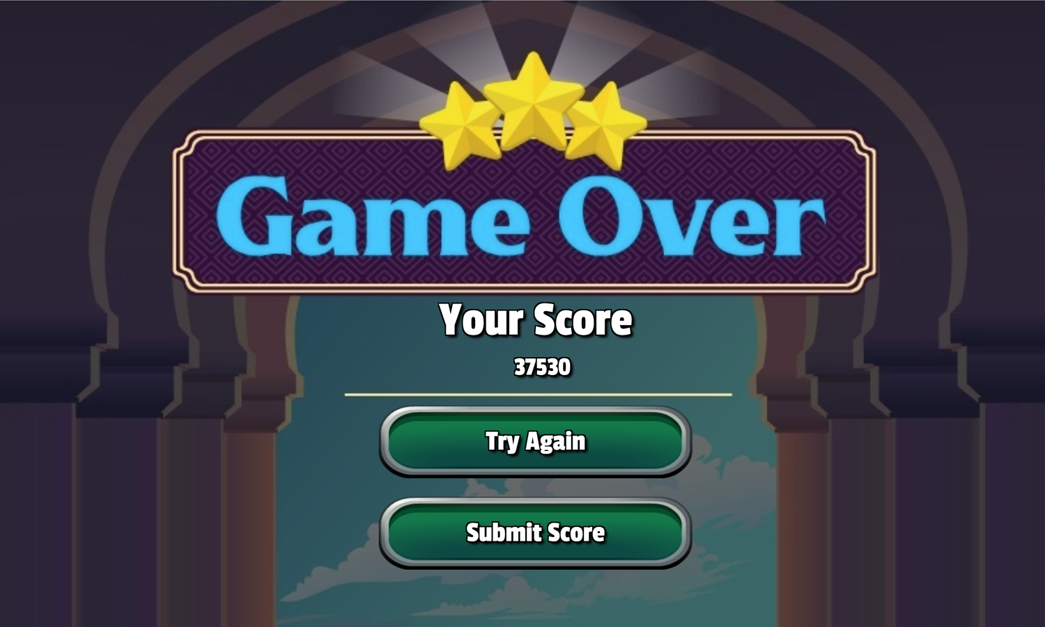 Granada Solitaire Game Over Screen Screenshot.