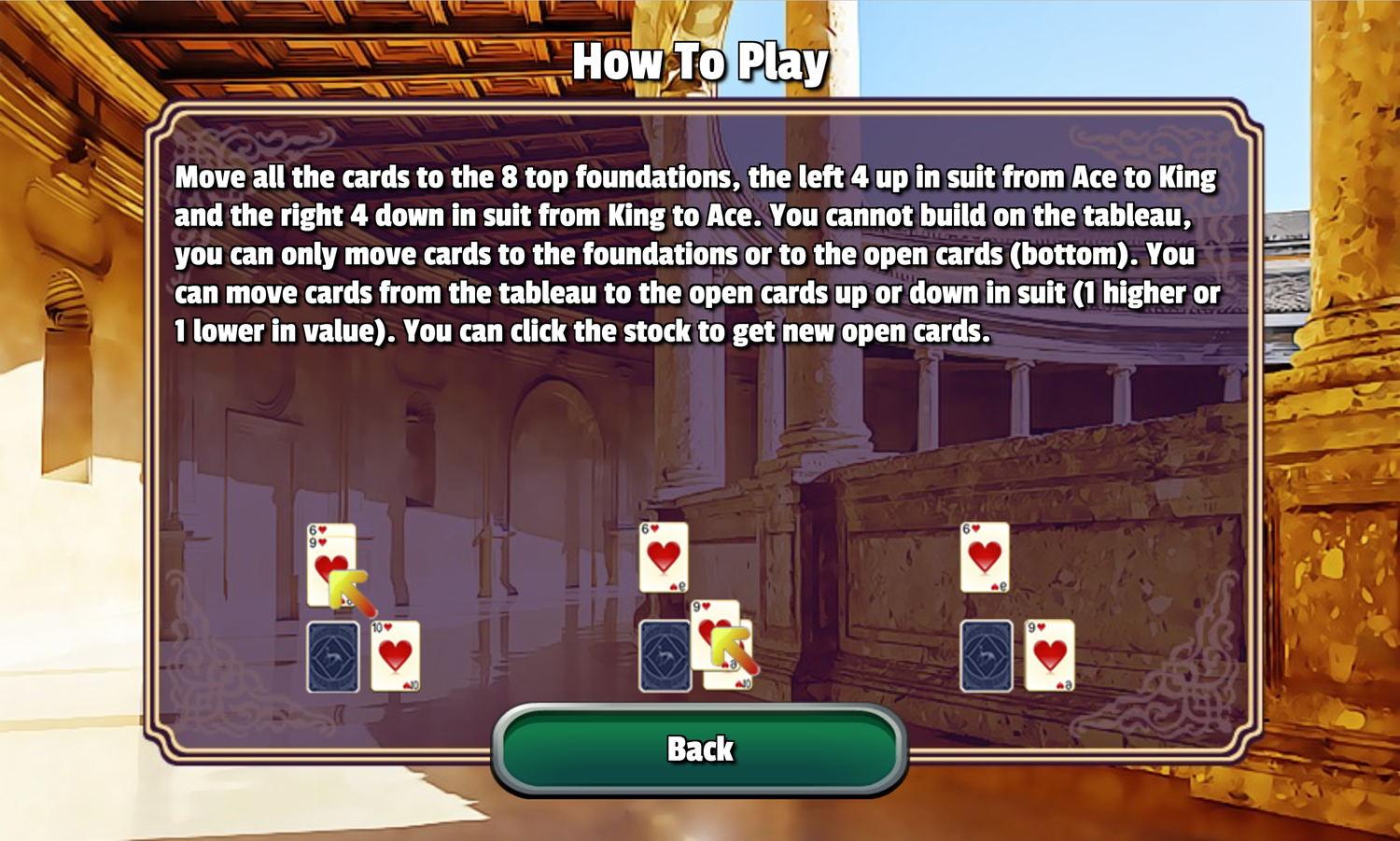 Granada Solitaire Game How to Play Screen Screenshot.