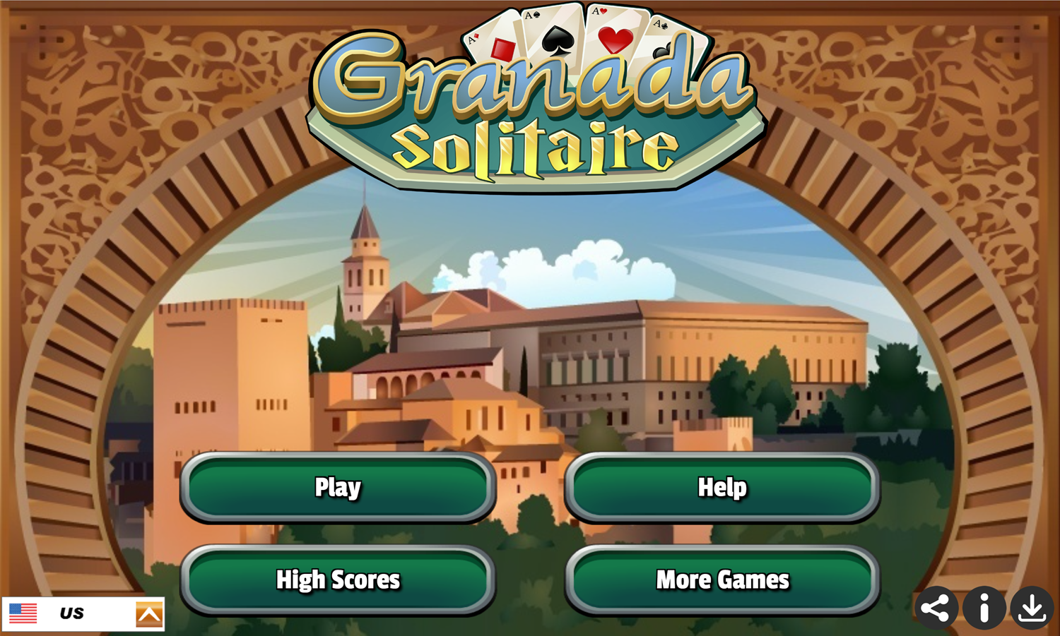 Granada Solitaire Game Welcome Screen Screenshot.