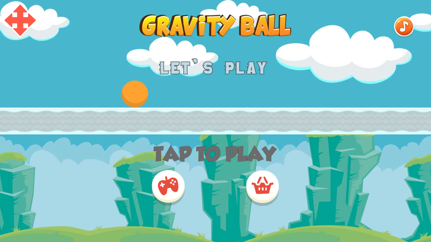 Gravity Ball Game Welcome Screen Screenshot.