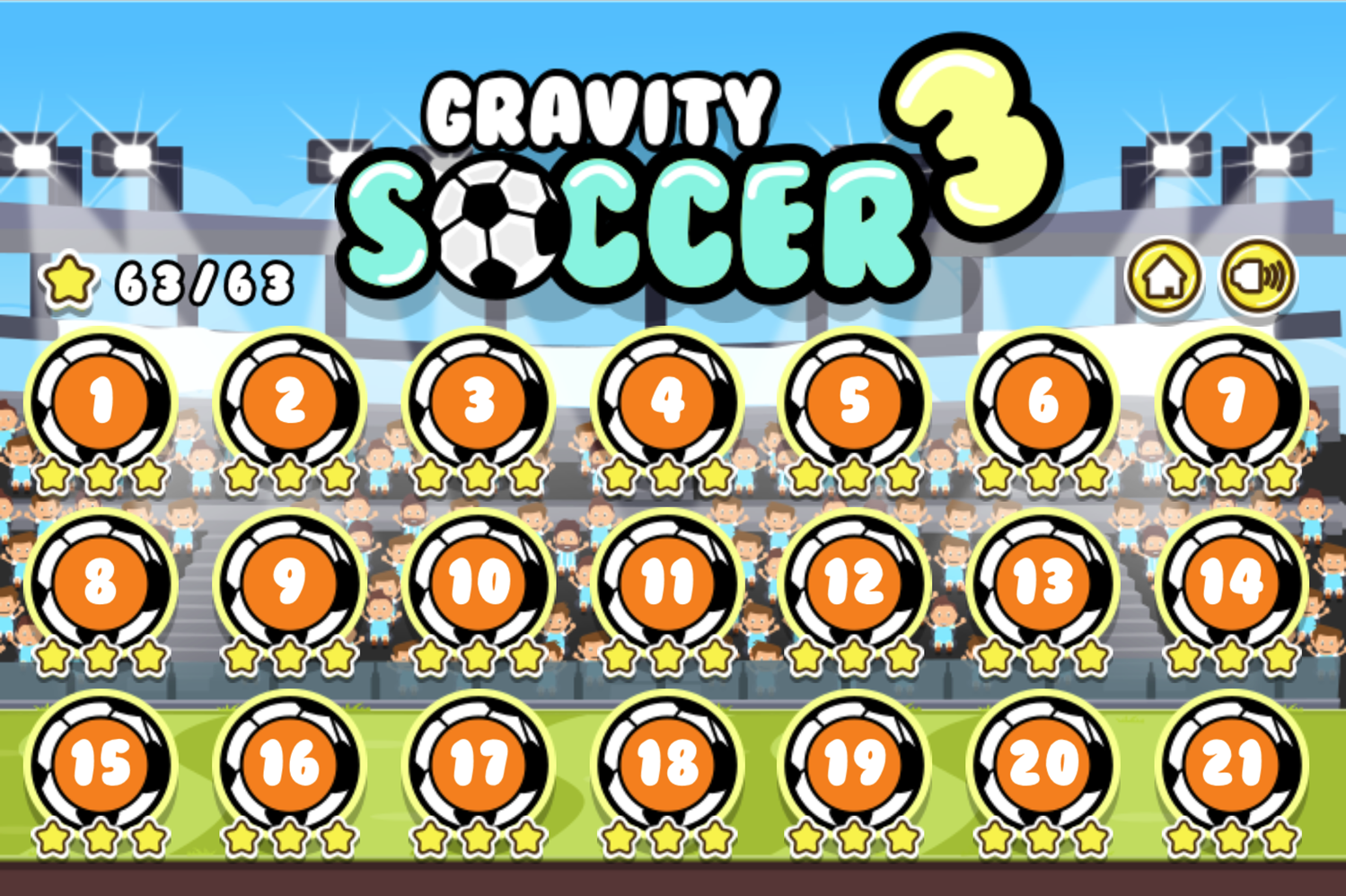 Gravity Soccer 3 Game Level Select Screen Screenshot.
