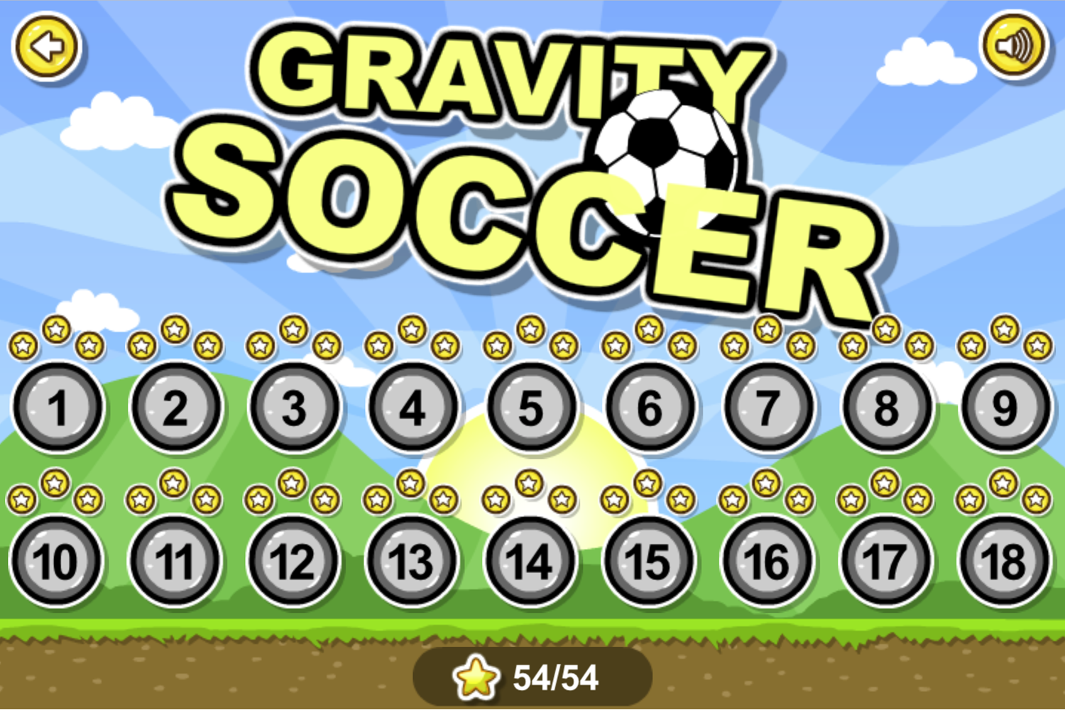 Gravity Soccer Game Level Select Screen Screenshot.