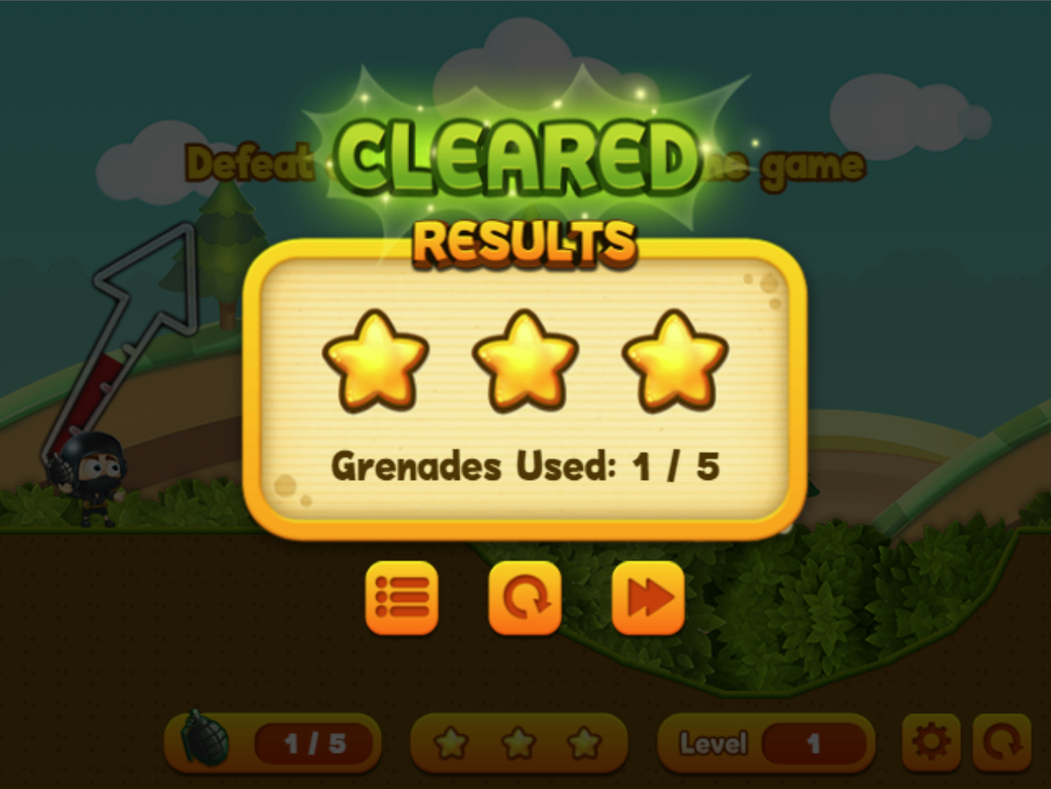 Grenade Toss Game Level Cleared Screen Screenshot.