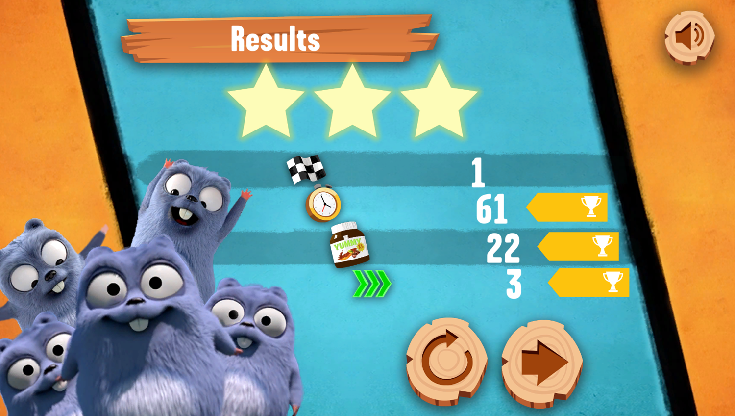 Grizzy and the Lemmings Yummy Run Game Results Screenshot.