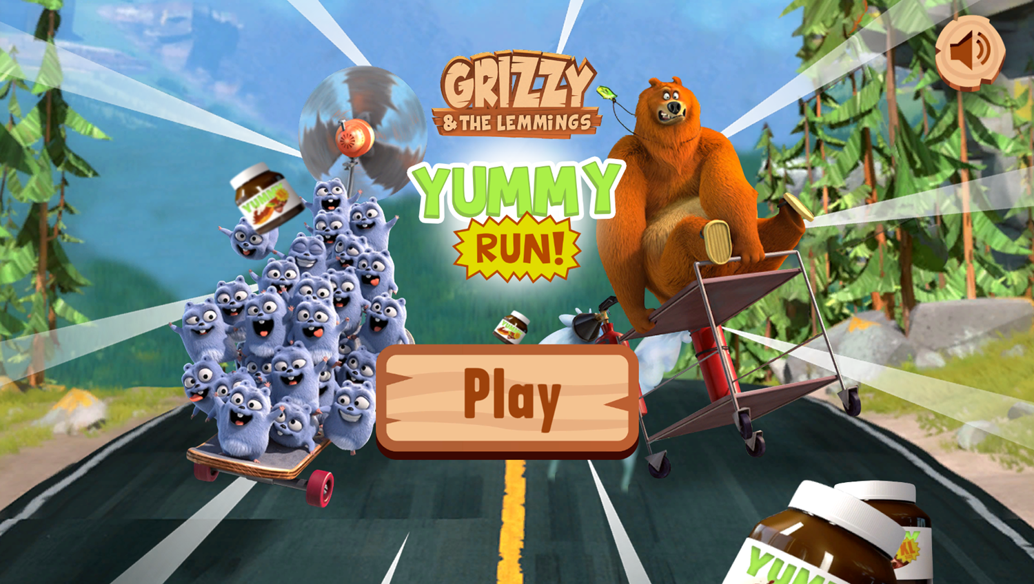 Grizzy and the Lemmings Yummy Run Game Welcome Screen Screenshot.