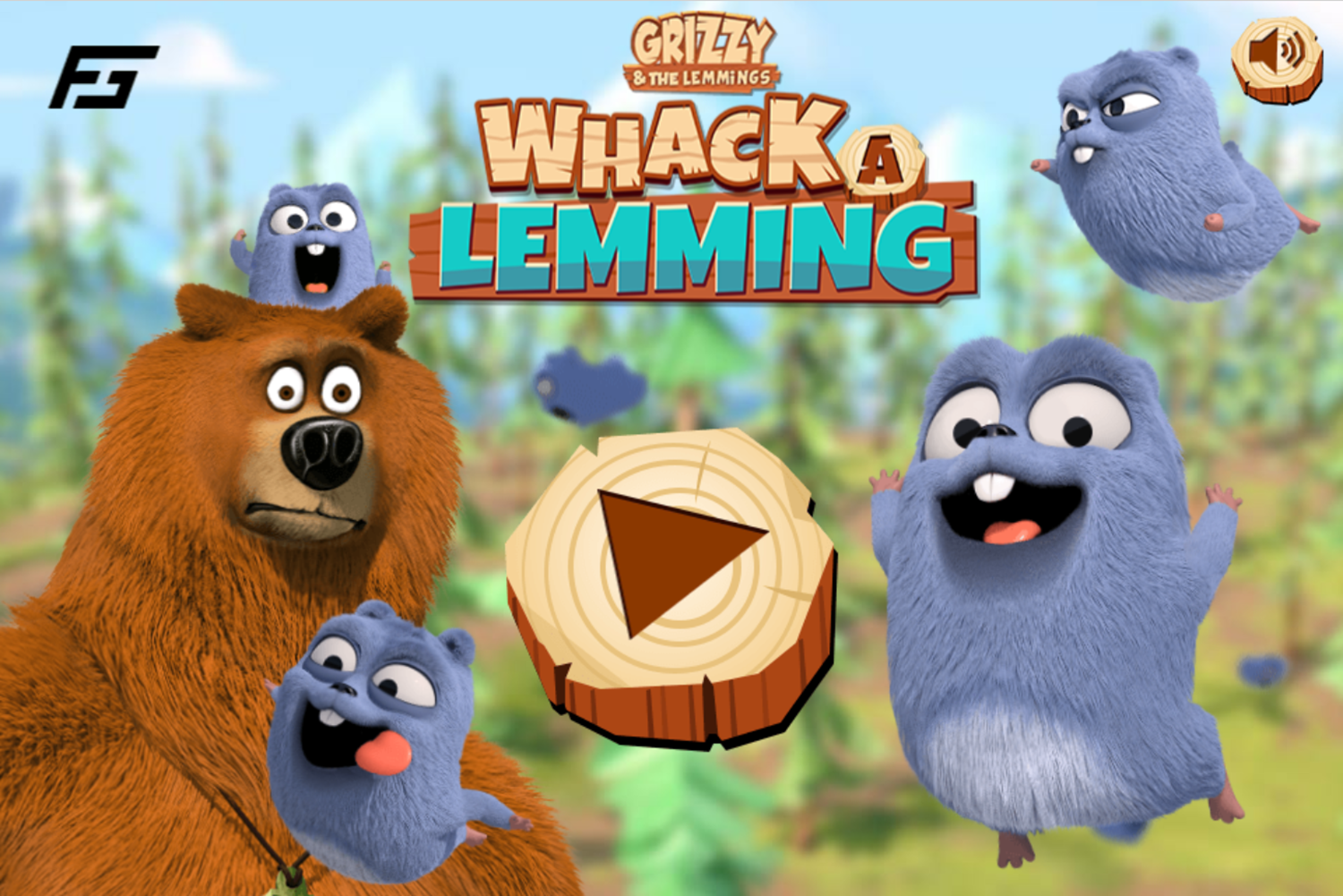 Grizzy and the Lemmings Whack a Lemming Game Welcome Screen Screenshot.
