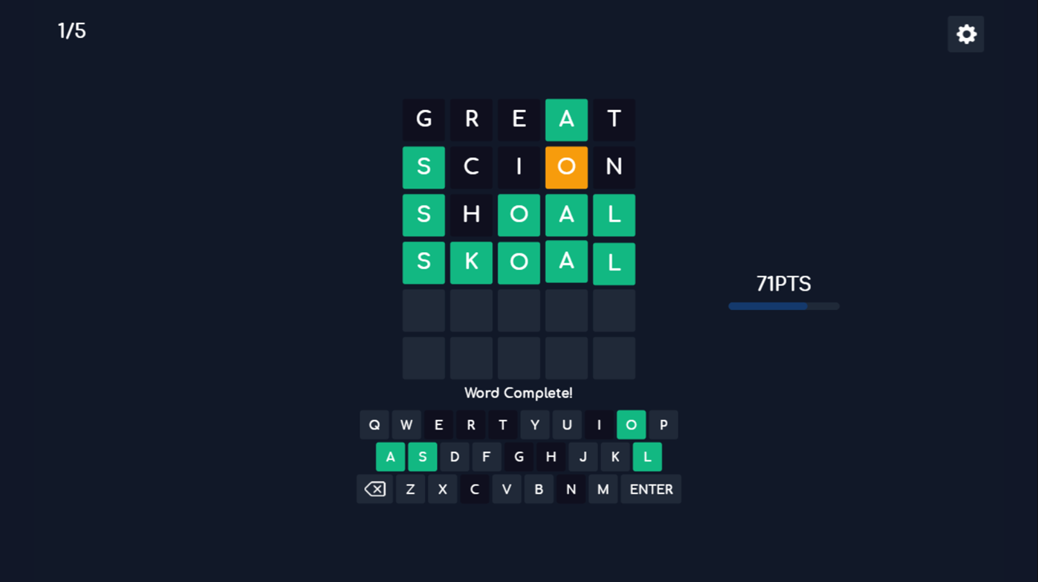 Guess Word Game Level Complete Screenshot.