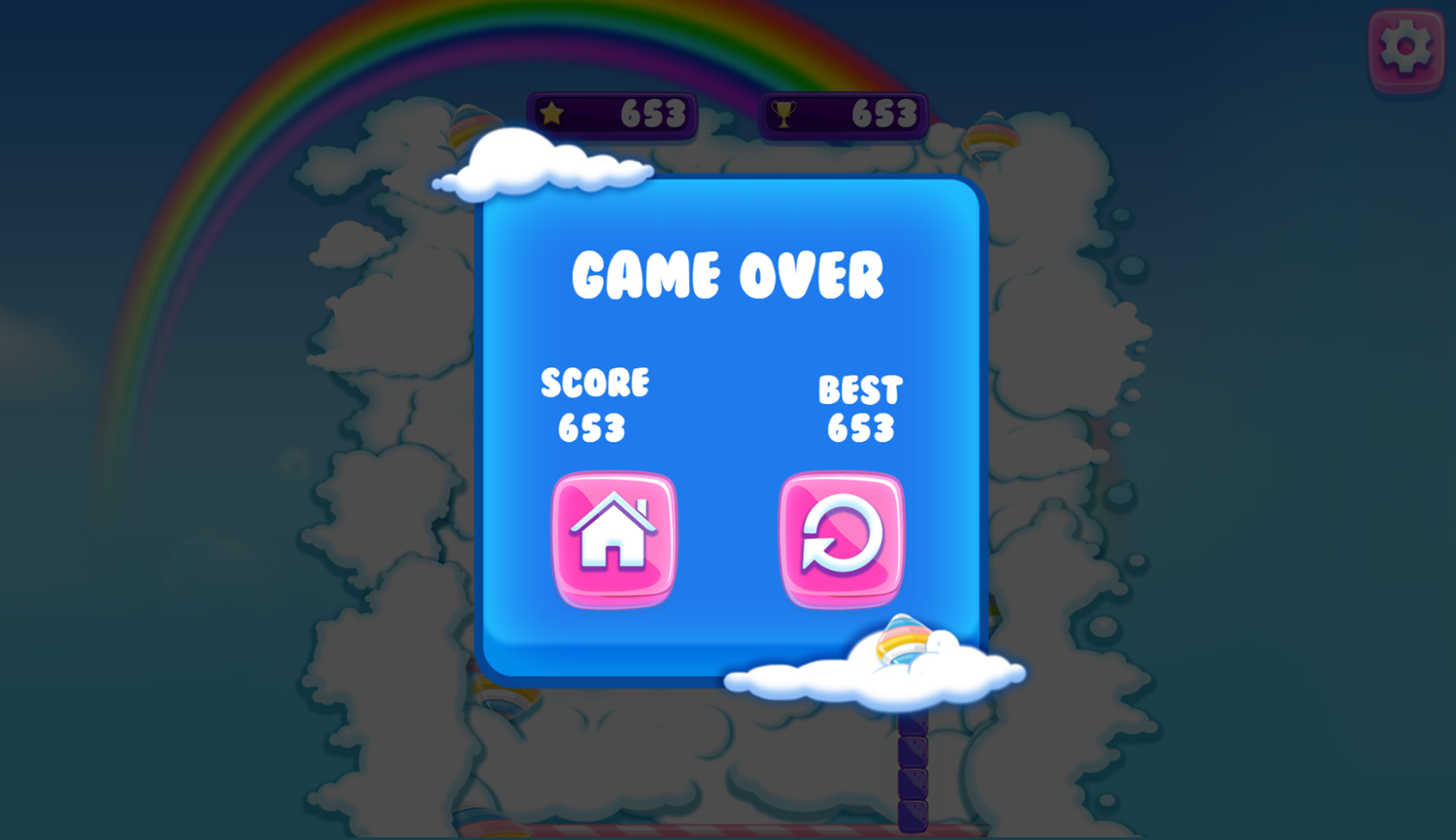 Gummy Blocks Game Over Screenshot.