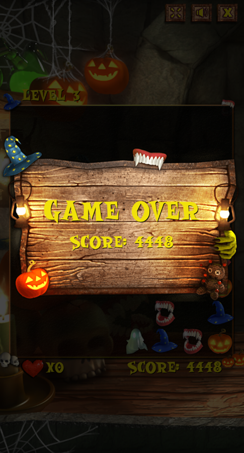 Halloween Breaker Game Over Screenshot.