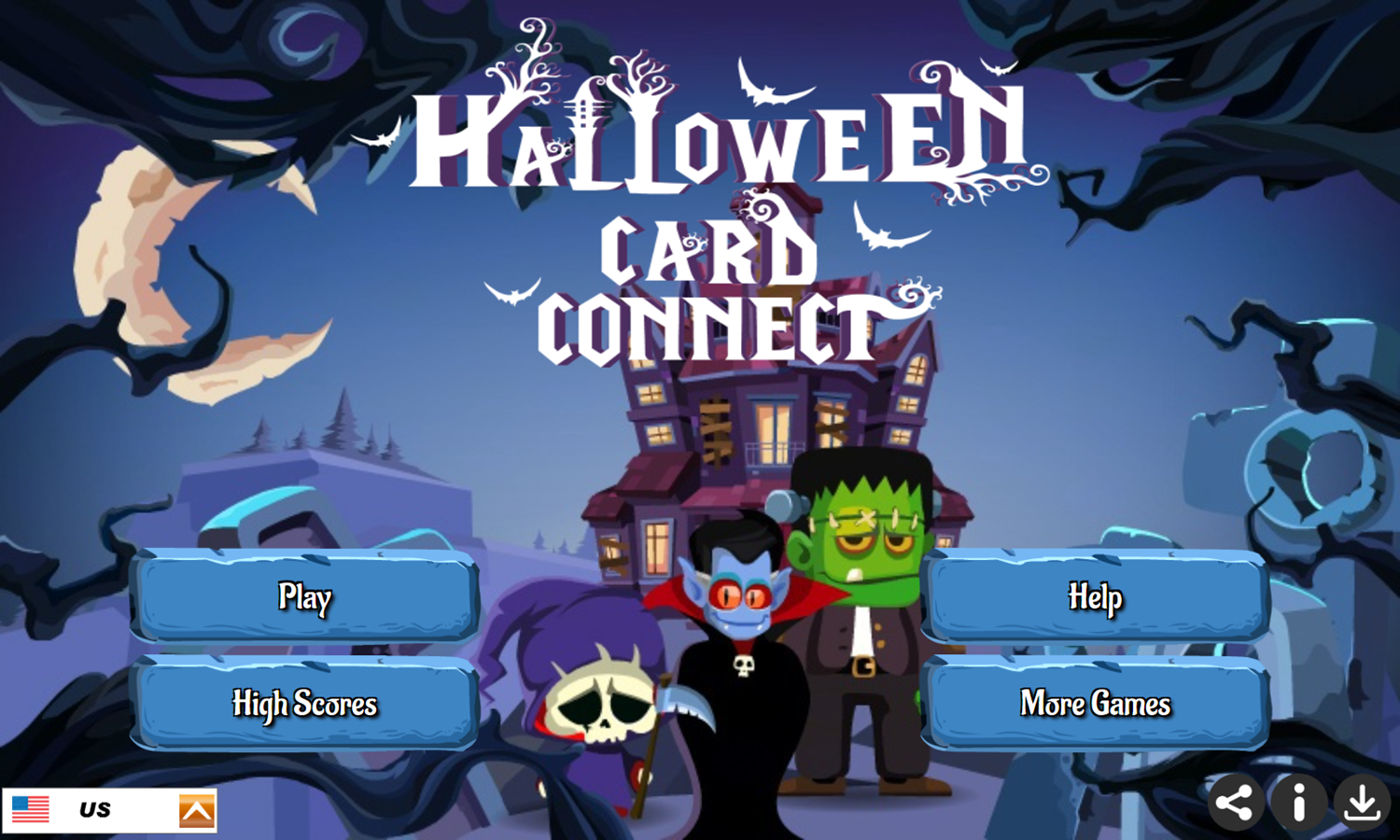 Halloween Card Connect Game Welcome Screen Screenshot.