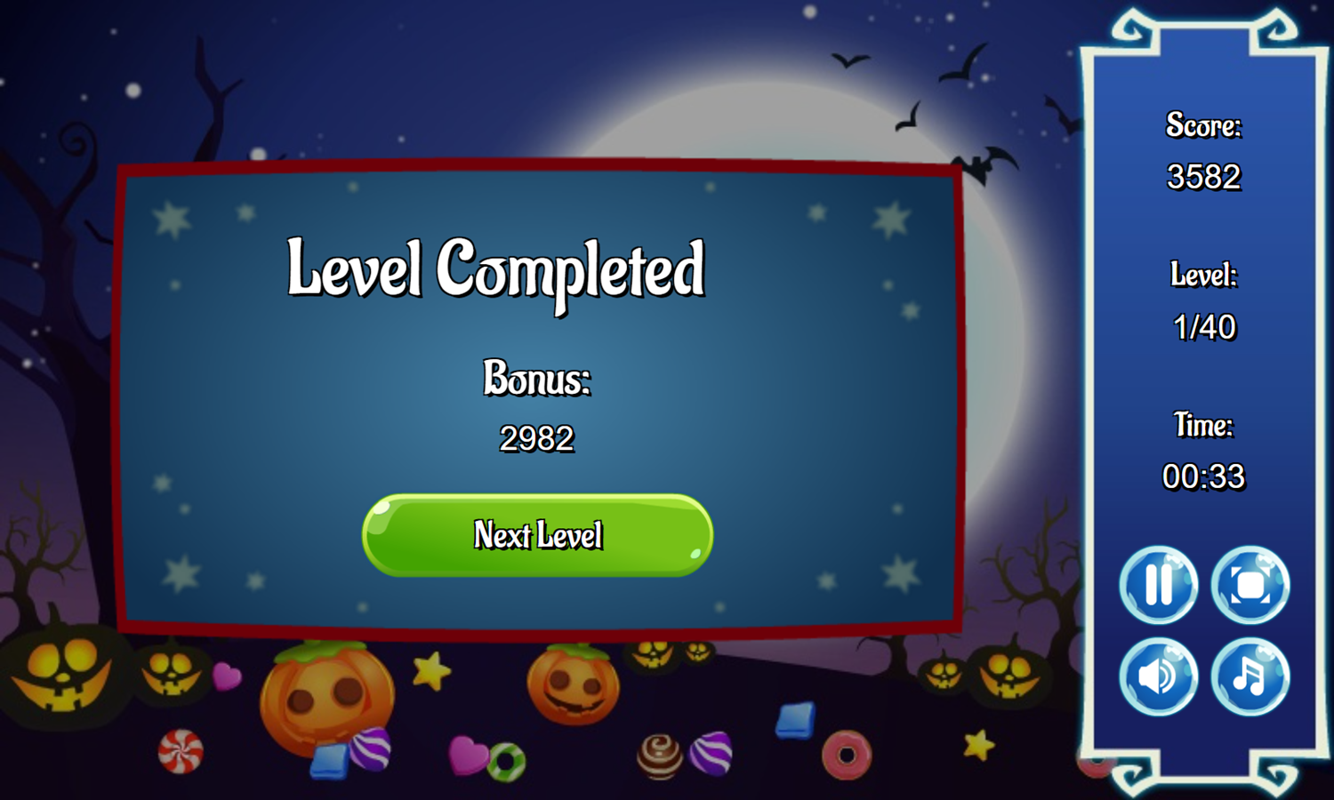 Halloween Grabbers Game Level Completed Screenshot.