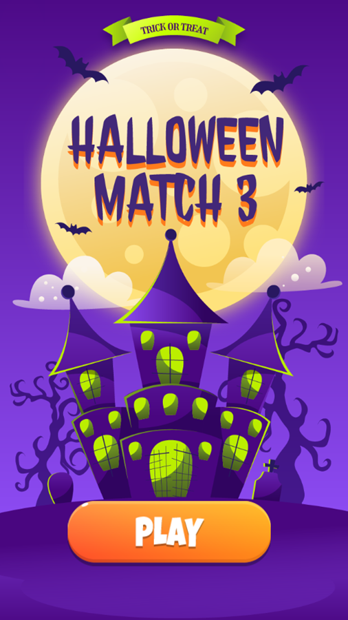 Halloween Match 3 Game Welcome Screen Screenshot.