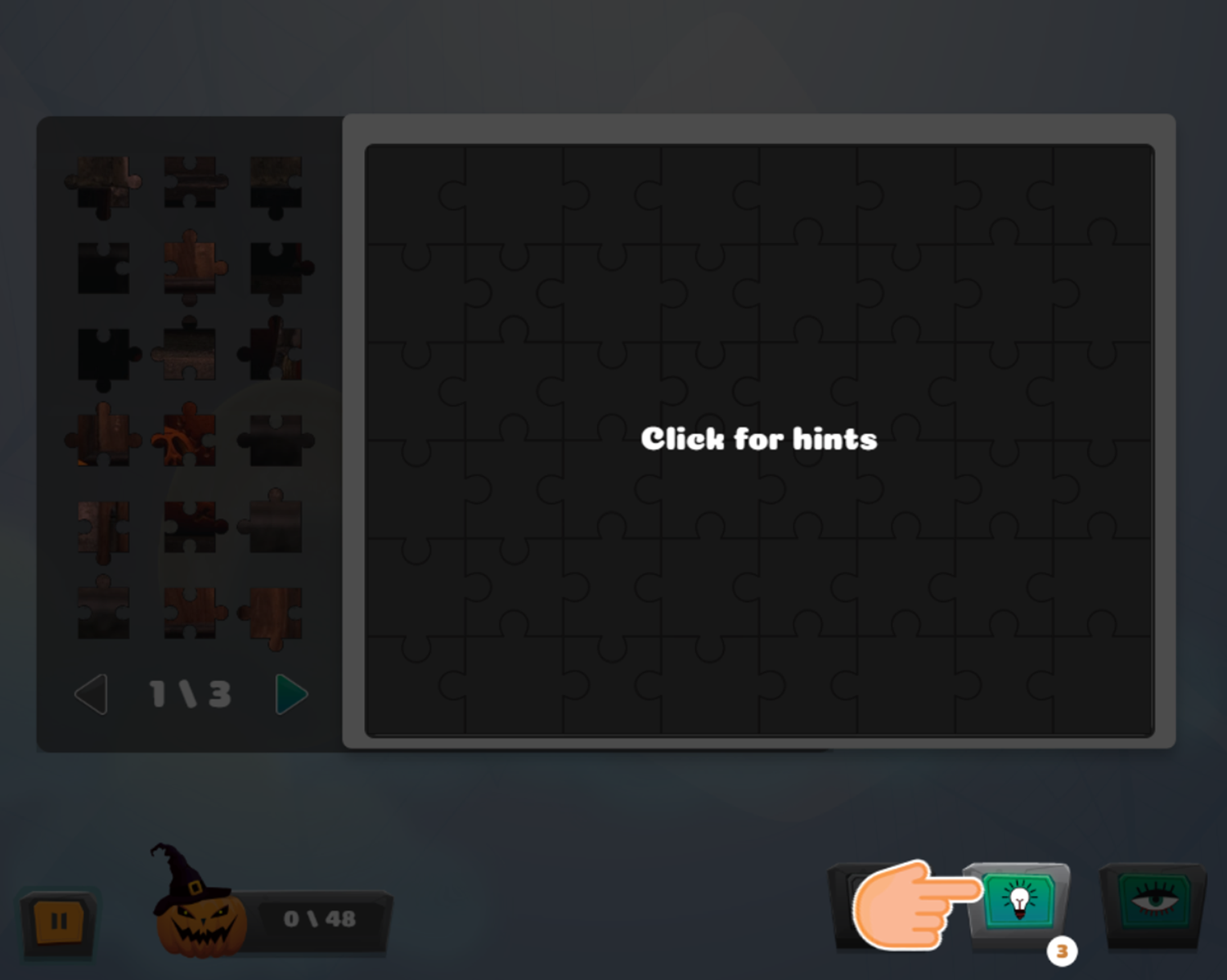 Halloween Puzzle Game Click For Hints Screenshot.