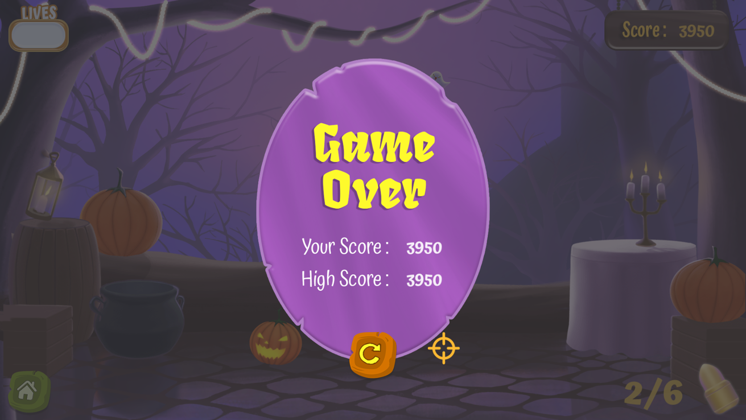 Halloween Town Game Over Screenshot.