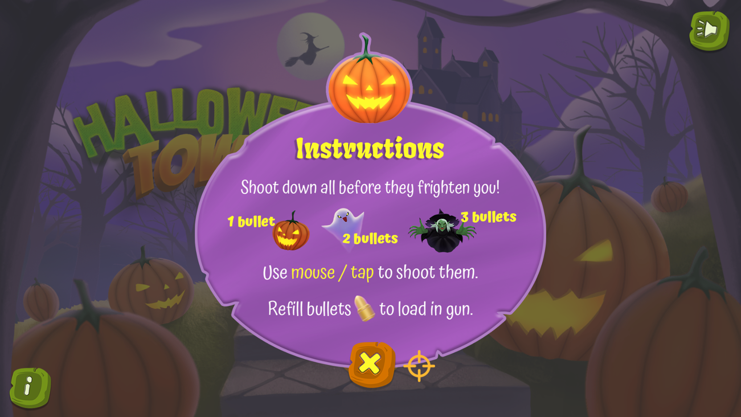 Halloween Town Game Instructions Screenshot.