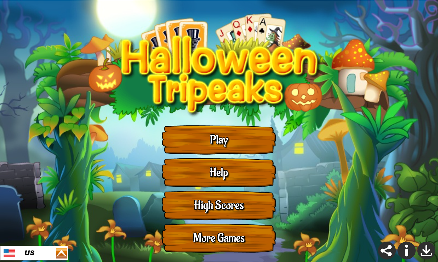 Halloween Tripeaks Game Welcome Screen Screenshot.