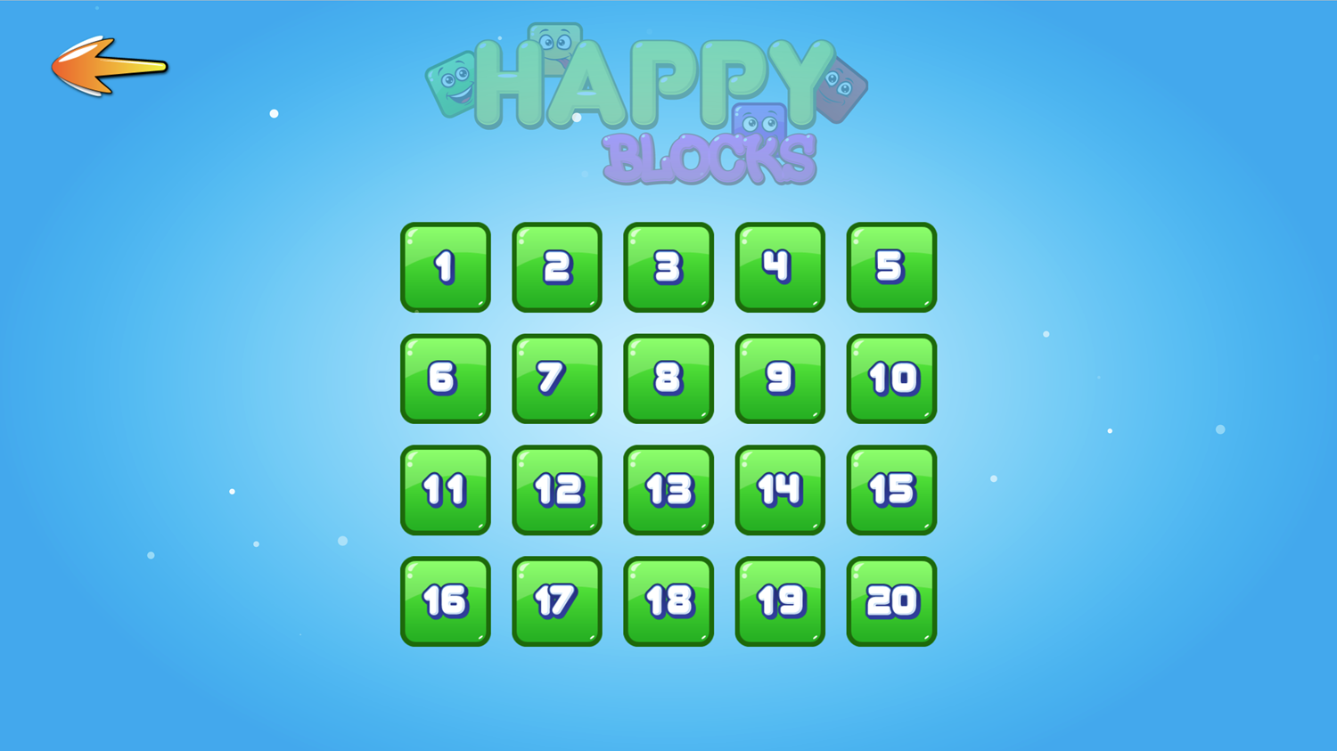 Happy Blocks Game Level Select Screen Screenshot.