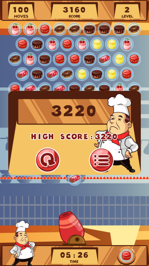 Happy Chef Bubble Shooter Game Over Screenshot.