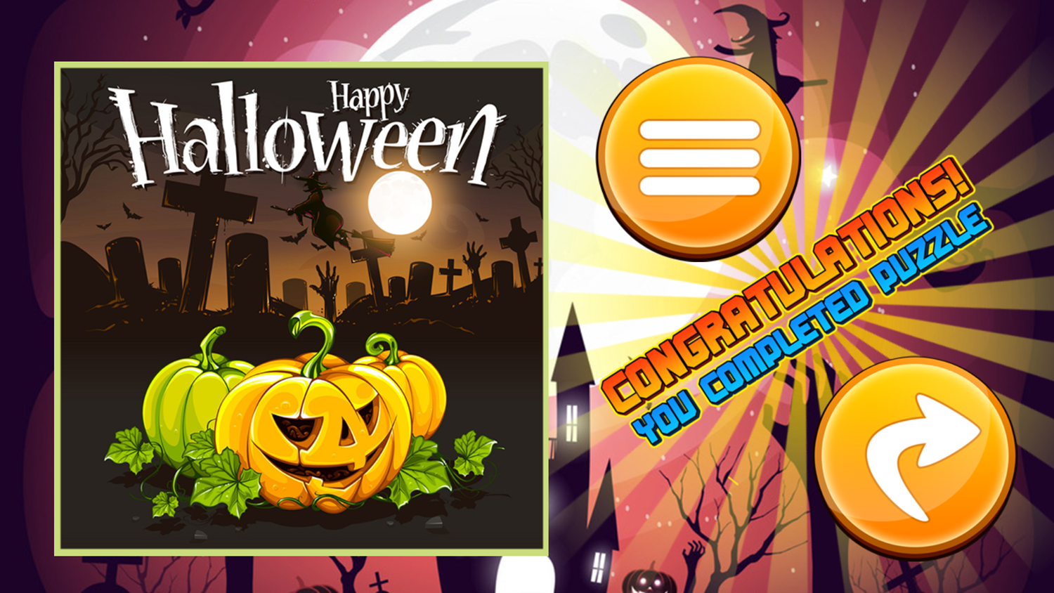 Happy Halloween Jigsaw Puzzle Game Complete Screenshot.