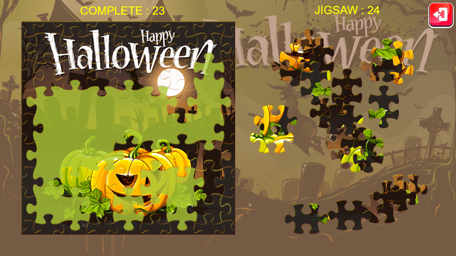 Happy Halloween Jigsaw Puzzle Game Solve Screenshot.