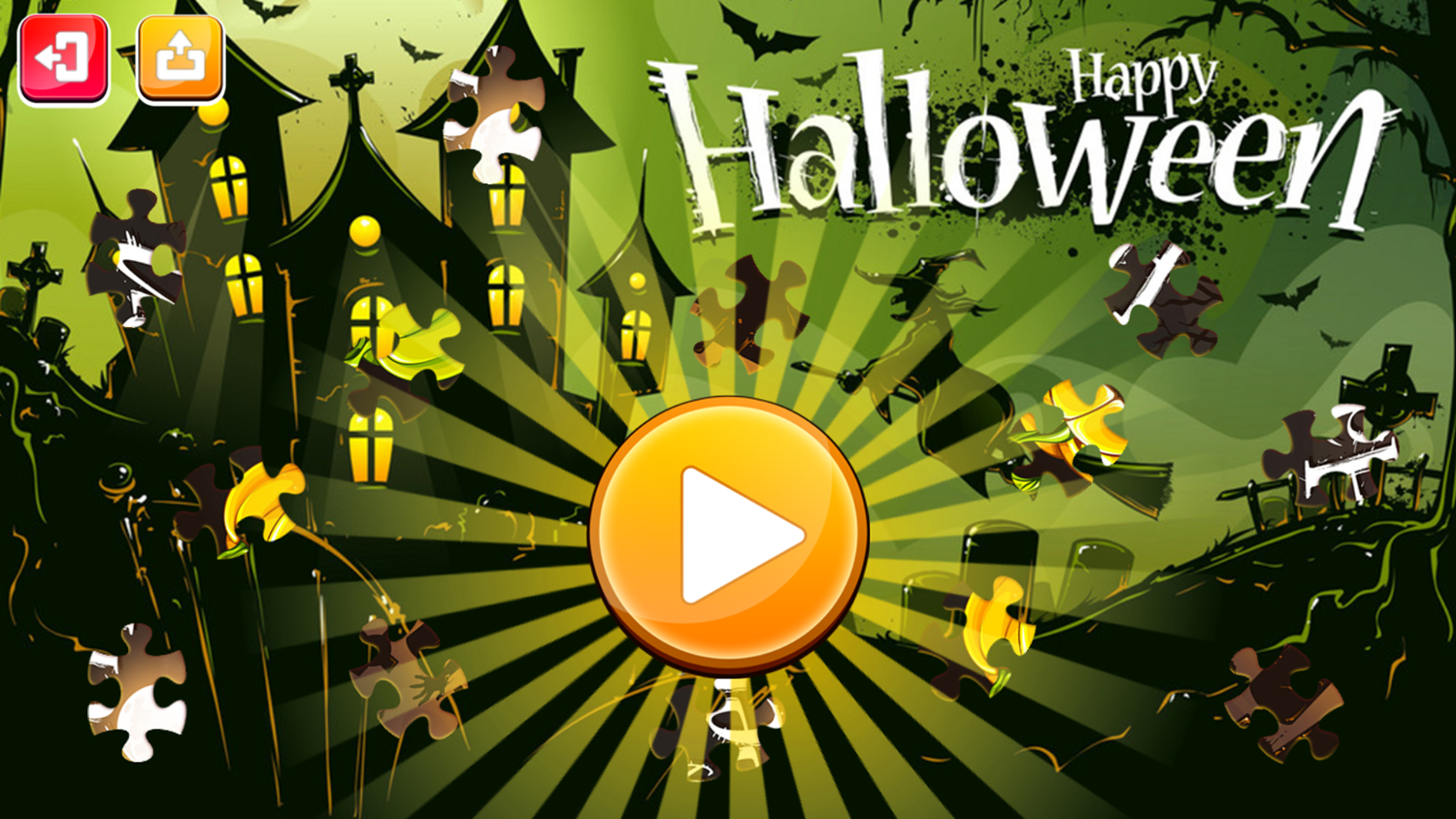 Happy Halloween Jigsaw Puzzle Game Welcome Screen Screenshot.