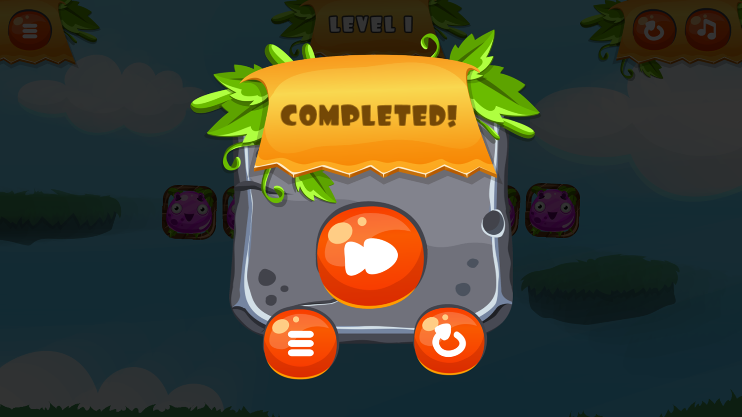 Happy Monsters Game Level Completed Screenshot.