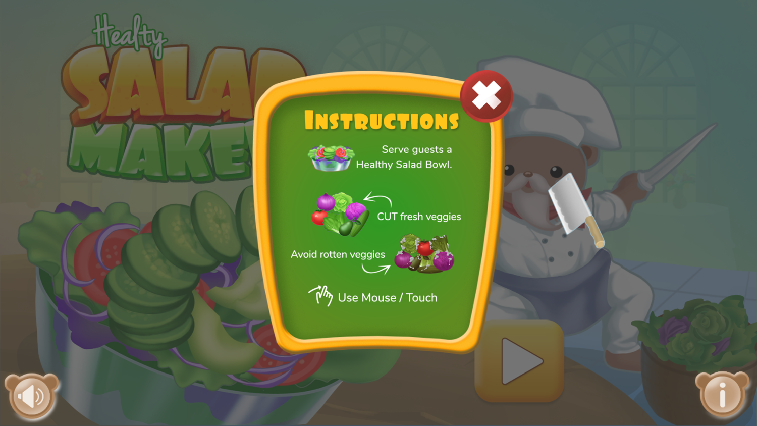 Healthy Salad Maker Game Instructions Screenshot.