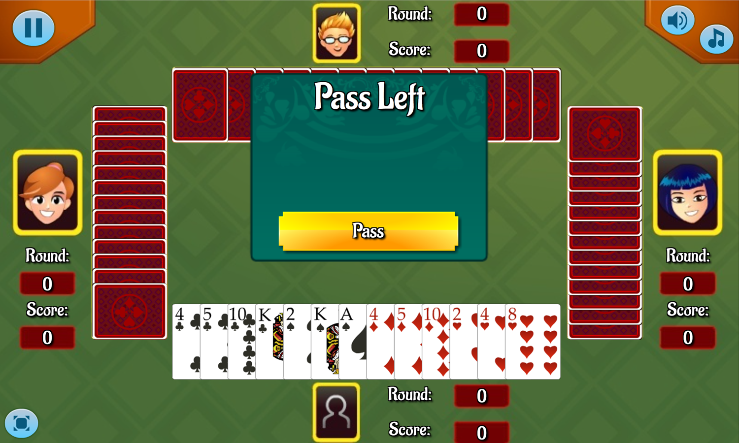 Hearts Card Game Passing Screen Screenshot.