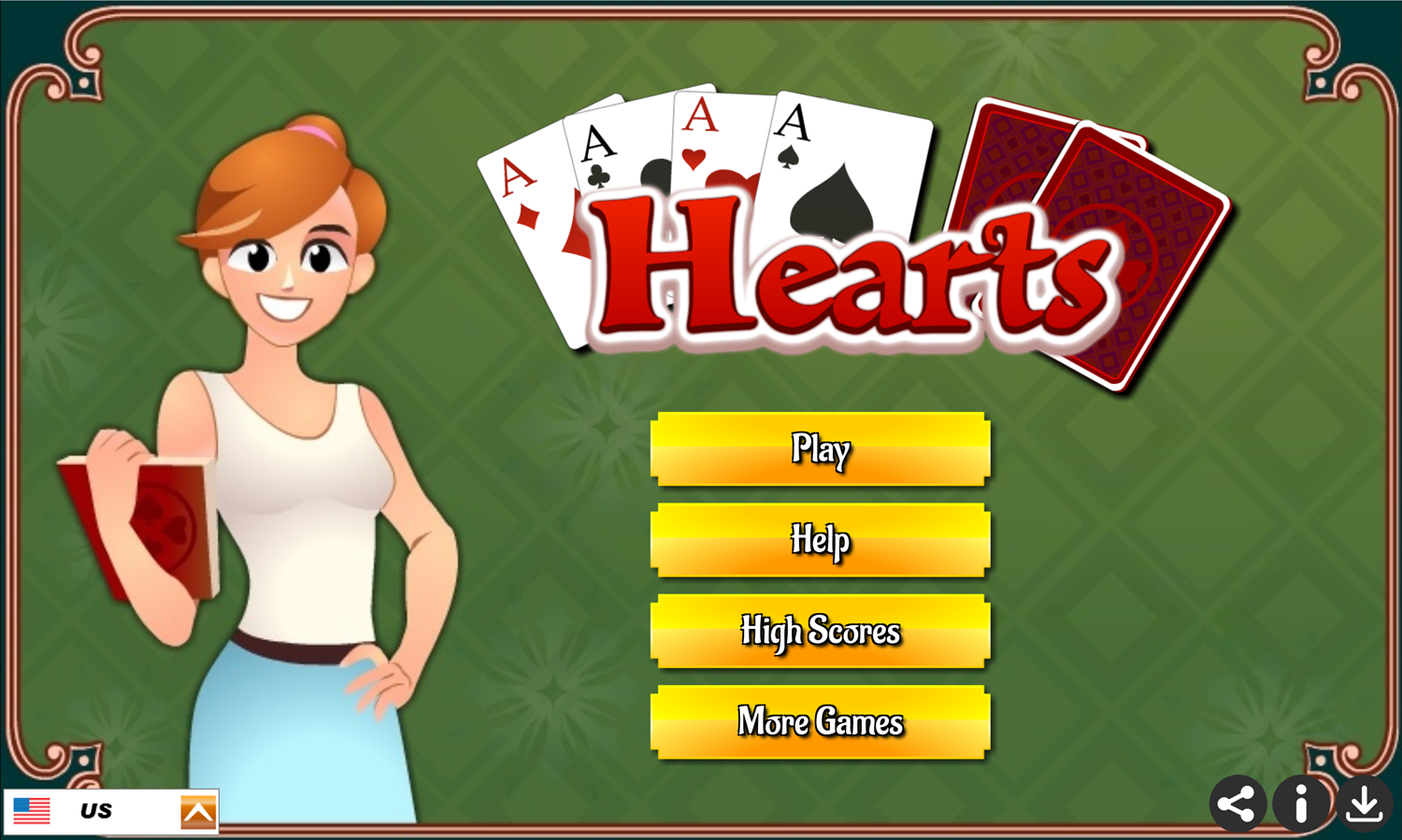Hearts Card Game Welcome Screen Screenshot.