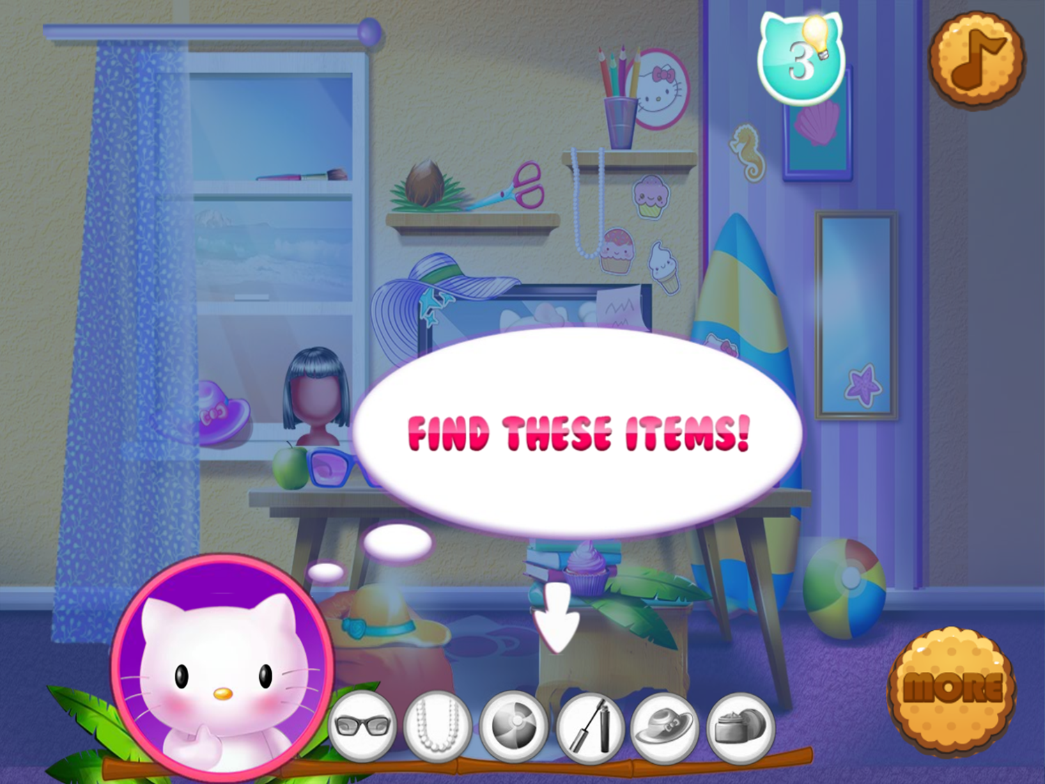 Hello Kitty Beach Fun Game Items To Find Screenshot.