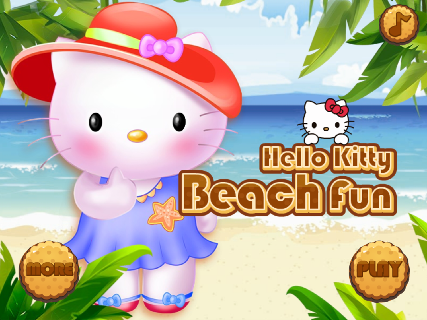 Hello Kitty Beach Fun Game Welcome Screen Screenshot.