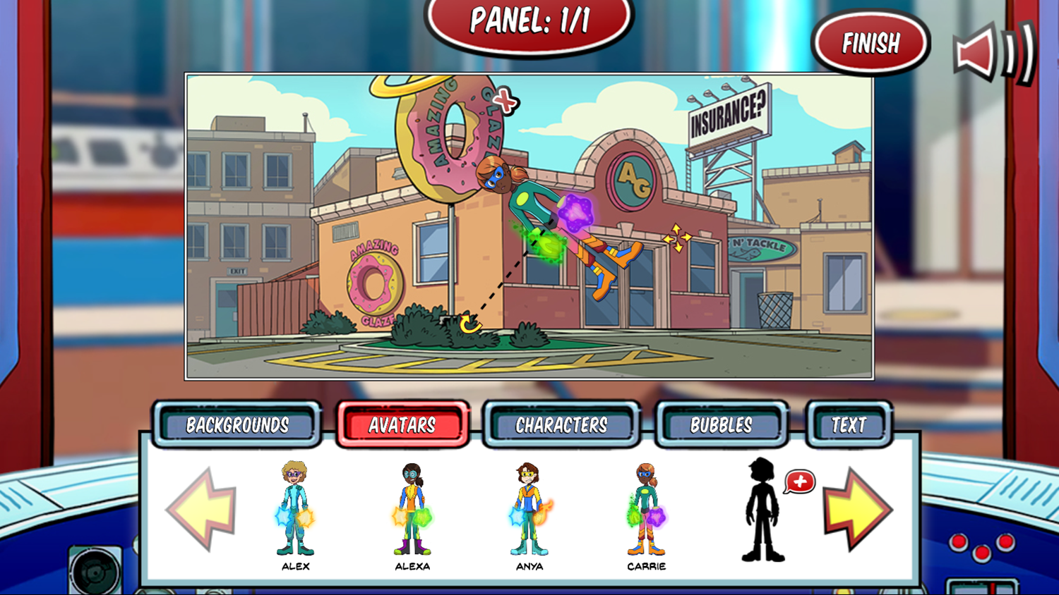 Henry Danger Cartoon Creator Game Placing an Avatar Screenshot.